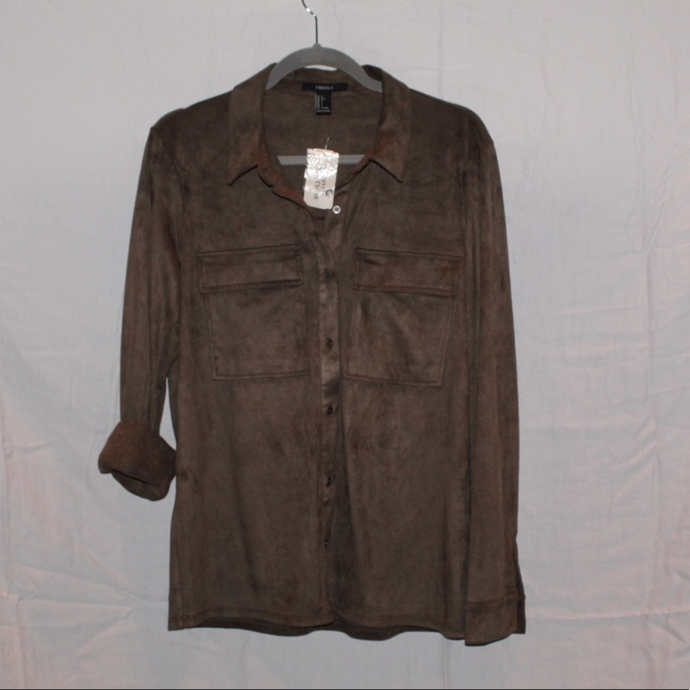 NWT Army Green Suede Button Down